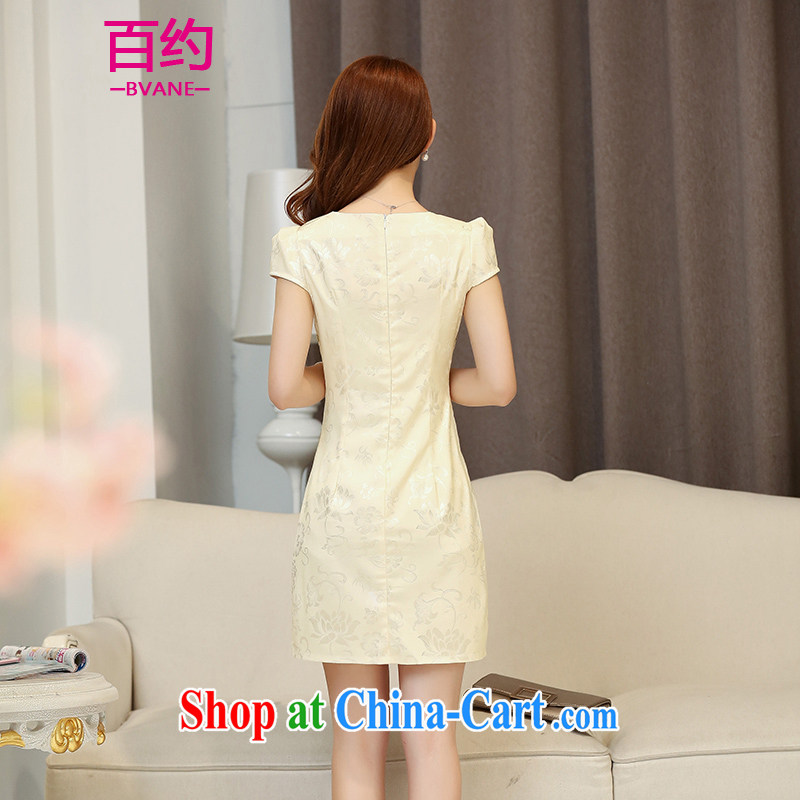 100 about 2015 spring and summer with cotton robes new stylish Chinese female elegant improved graphics thin, short dresses, short-sleeved dresses apricot (the silk scarf) XL, 100 (BVANE), online shopping