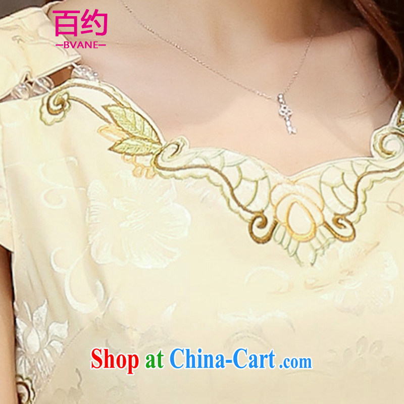 100 about 2015 spring and summer with cotton robes new stylish Chinese female elegant improved graphics thin, short dresses, short-sleeved dresses apricot (the silk scarf) XL, 100 (BVANE), online shopping
