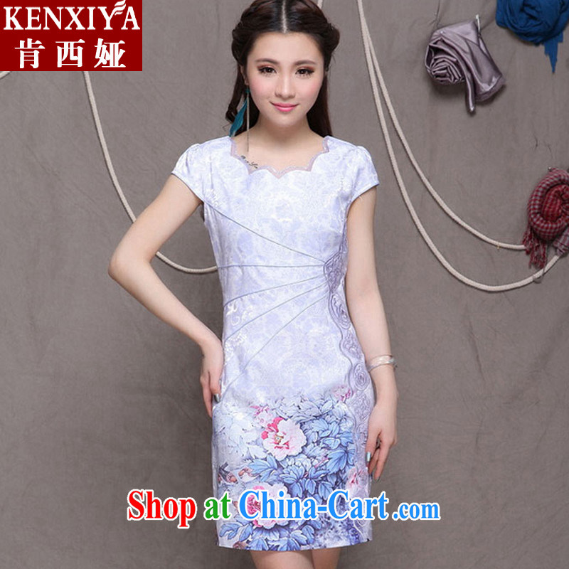 To SIA 2015 summer new ethnic wind and stylish Chinese Dress retro beauty graphics thin cheongsam 9902 violet XXL