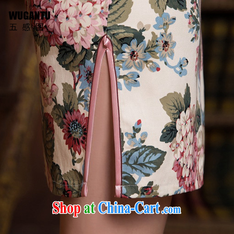 5 AND THE 2015 spring and summer New China wind stylish improved retro Sai Kung cotton cheongsam dress short daily beauty dresses WGT 0440 photo color XXL, SENSE 5 (WUGANTU), online shopping