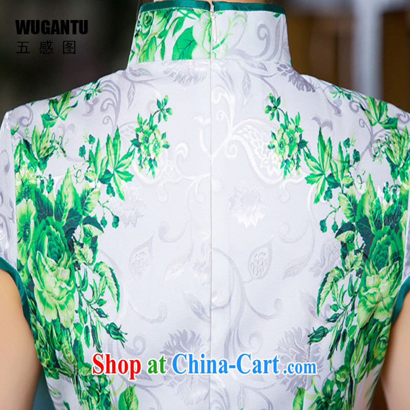 5 AND THE 2015 summer New Beauty sexy cheongsam dress China wind National wind dress green flower WGT 172 photo color XXL, SENSE 5 (WUGANTU), shopping on the Internet