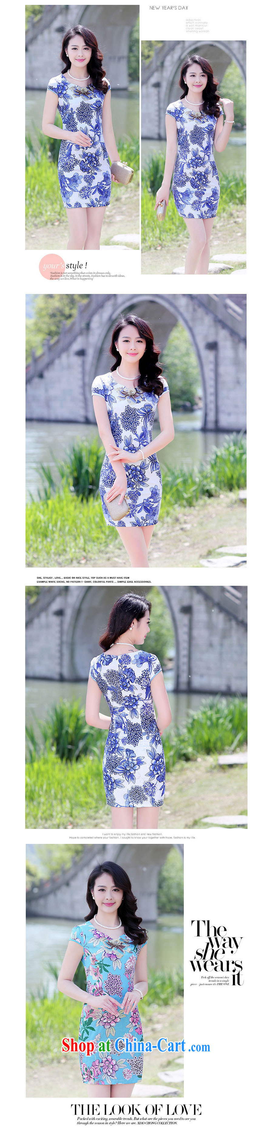 Sung Yang 2015 summer New Beauty video thin the aging trend stamp short-sleeve with improved cheongsam dress Blue on white flower XXL pictures, price, brand platters! Elections are good character, the national distribution, so why buy now enjoy more preferential! Health