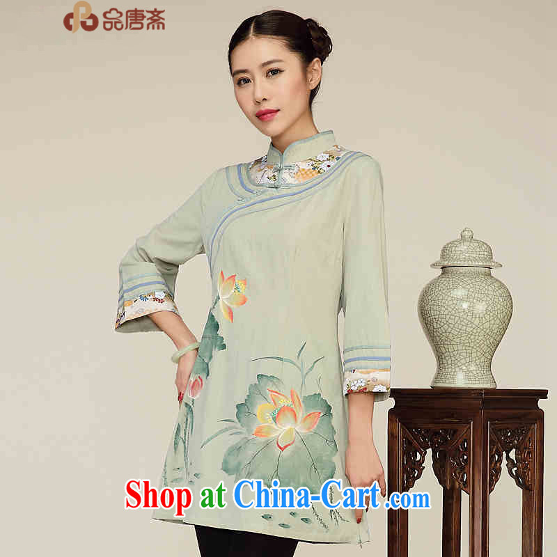 Mr Henry Tang, Id al-Fitr retro China wind cotton Ma women improved, served in long robes T-shirt green and yellow XL