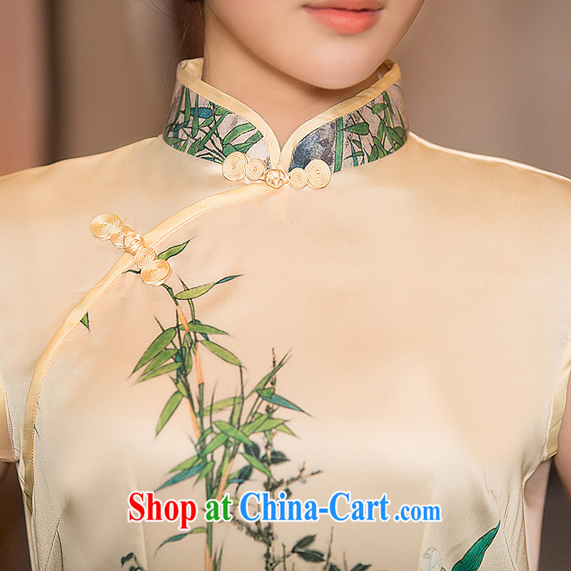 Love spell Fort 2015 new summer fashion graphics thin beauty short, short-sleeved, for Chinese qipao light yellow M (86 / 68/90, love the castle, shopping on the Internet