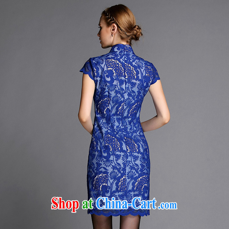 Shallow end, high-end Openwork embroidery improved stylish big beauty cheongsam dress XWG 140,301 blue XXXL, light (at the end) QM, shopping on the Internet