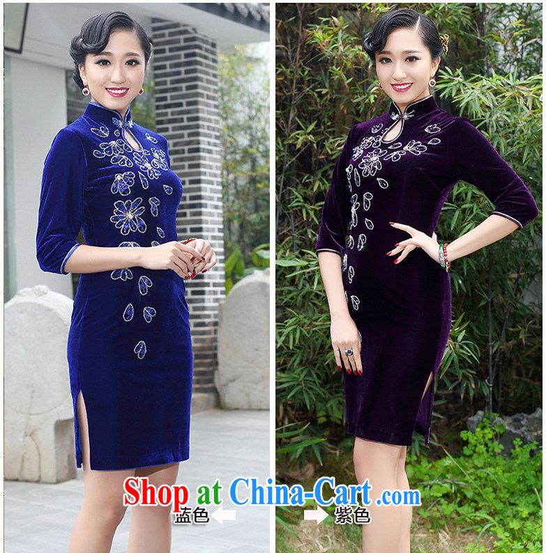 Joe is still a high-won gold velour cheongsam dress dress wedding MOM summer SRDZ 114 purple short-sleeved 4 XL pictures, price, brand platters! Elections are good character, the national distribution, so why buy now enjoy more preferential! Health