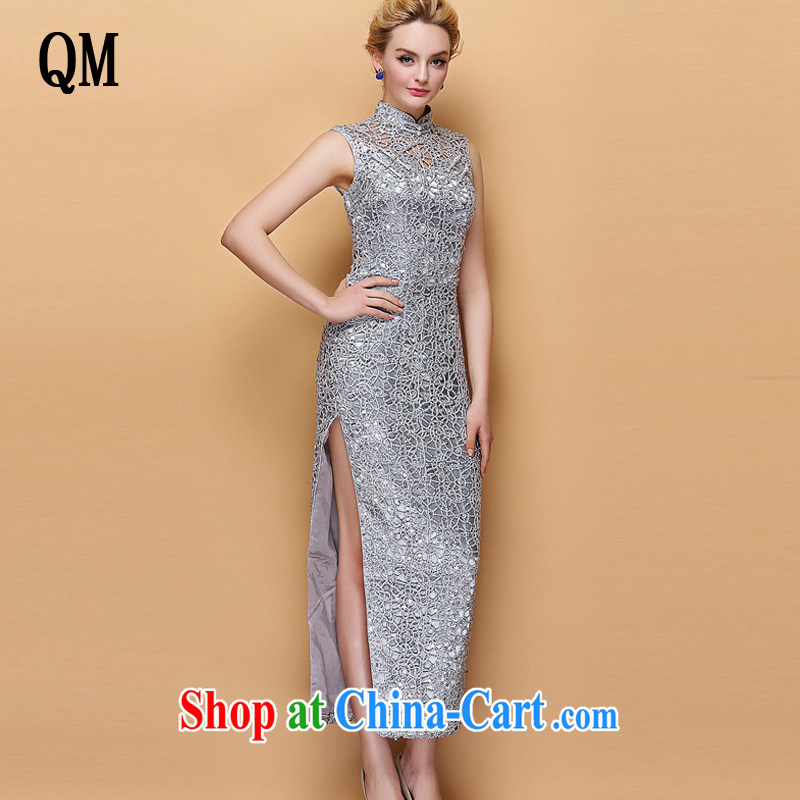 The end is very stylish and improved the collar dress Openwork, cultivating banquet long cheongsam XWG 140,301 silver XXXL