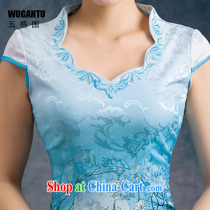 5 the sense of beauty and short cheongsam Orchid dresses 2015 New China wind National wind gradient WGT 60,049 royal blue XL, SENSE 5 figure (WUGANTU), shopping on the Internet
