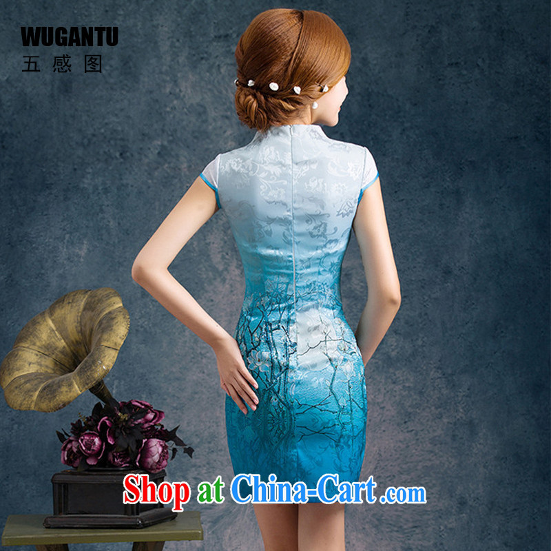 5 the sense of beauty and short cheongsam Orchid dresses 2015 New China wind National wind gradient WGT 60,049 royal blue XL, SENSE 5 figure (WUGANTU), shopping on the Internet
