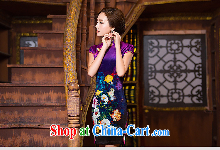 Love spell Fort 2015 dresses new spring really silk skirt Chinese Antique improved stylish summer dresses short cheongsam dress sky purple XXL (98 / 80/102 pictures, price, brand platters! Elections are good character, the national distribution, so why buy now enjoy more preferential! Health
