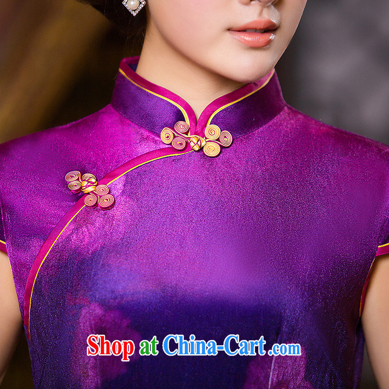 Love spell Fort 2015 dresses new spring really silk skirt Chinese Antique improved stylish summer dresses short cheongsam dress sky purple XXL (98/ 80/102, the Fort, and shopping on the Internet