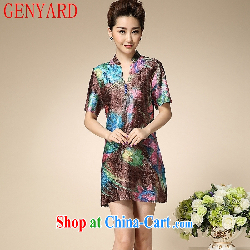 Qin Qing store spring 2015 older mom with Sauna dress stamp short-sleeved new yjn 001 apricot XXXL