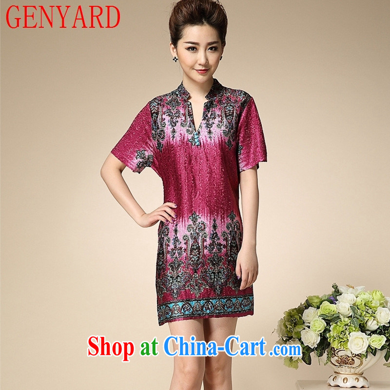 Qin Qing store spring 2015 older mom with Sauna dress stamp short sleeve new yjn 001 apricot XXXL, GENYARD, shopping on the Internet
