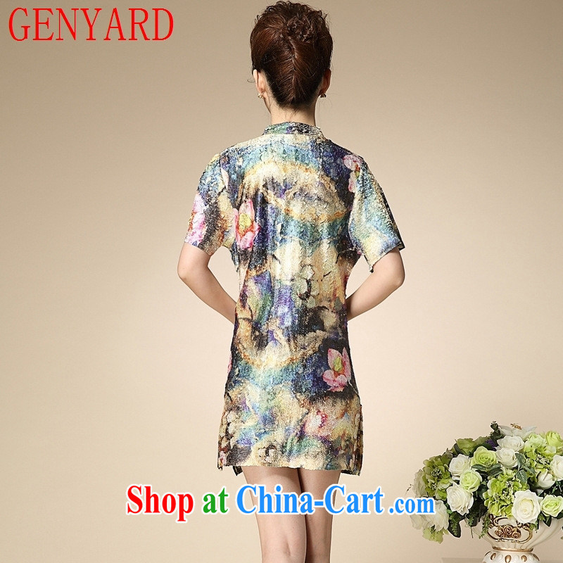 Qin Qing store spring 2015 older mom with Sauna dress stamp short sleeve new yjn 001 apricot XXXL, GENYARD, shopping on the Internet