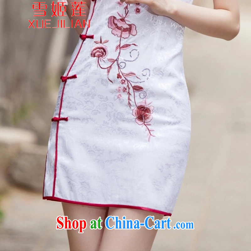Hsueh-Chi Lin Nunnery 2015 spring and summer new Chinese Antique improved stylish short day cultivating cheongsam dress #1124 white L, Hsueh-chi Lin Nunnery (XUEJILIAN), shopping on the Internet