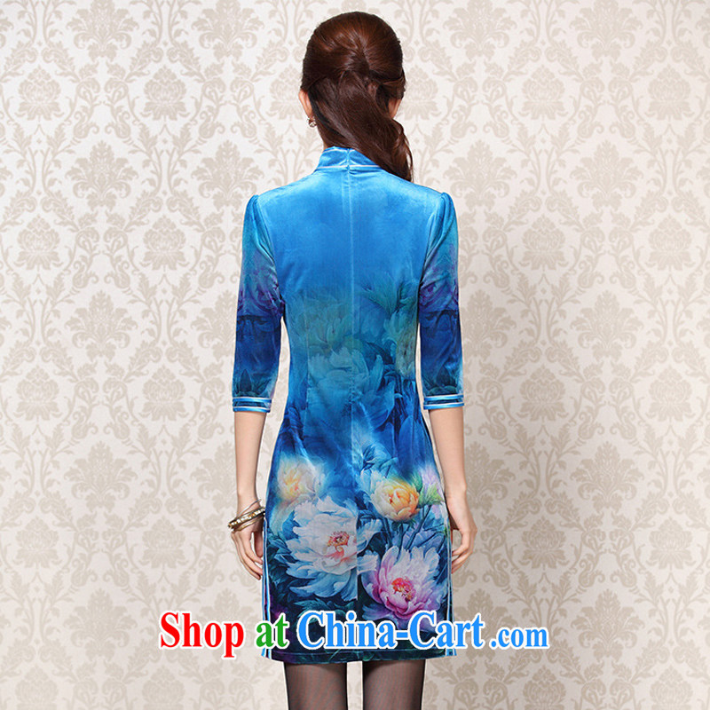 The end is improved and Stylish retro wool stamp duty cuff in daily short cheongsam XWG 13 - 25 blue XXXL, shallow end (QM), shopping on the Internet