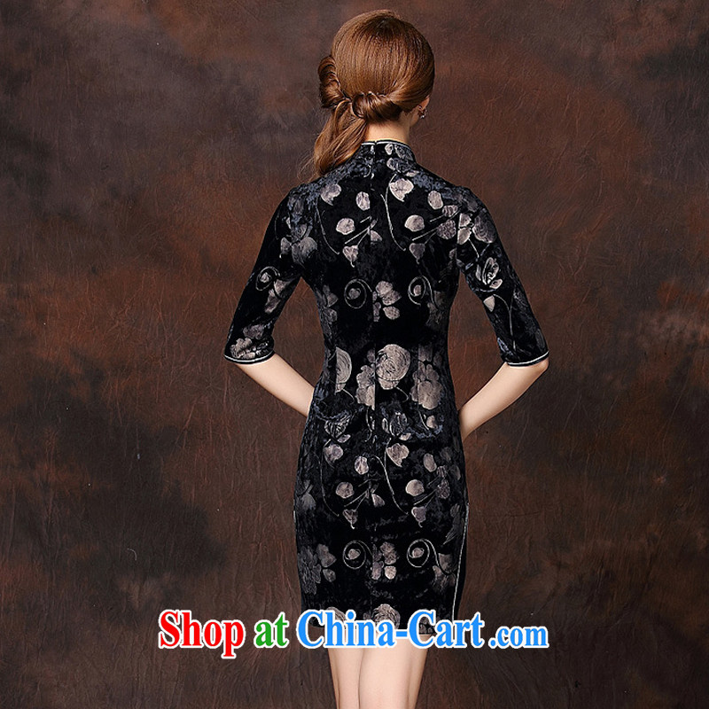 light at the stamp improved Stylish retro 7 cuff wool short cheongsam XWG 141,003 black XXXXL, light (at the end QM), shopping on the Internet