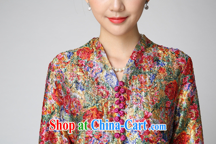 Qin Qing store 15 spring new XL female temperament mom with skirt cultivating silk stamp 7 cuff dress yellow XXXL pictures, price, brand platters! Elections are good character, the national distribution, so why buy now enjoy more preferential! Health