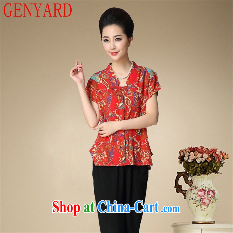 Qin Qing store mother 15 summer mother load short-sleeved shirt T ethnic wind older women Summer Package with elderly N 14,194 red 4 XL