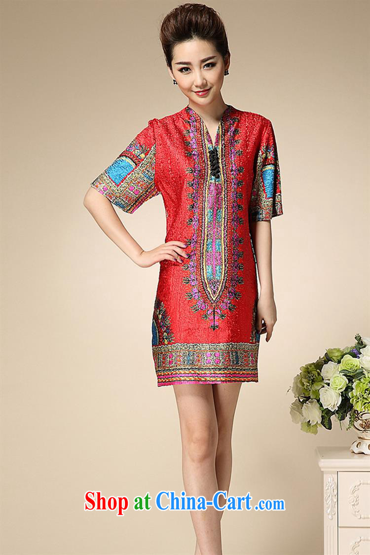 Qin Qing store silk creases stamp short-sleeved dress 15 new, older and indeed intensify festive MOM women's clothes red 3XL pictures, price, brand platters! Elections are good character, the national distribution, so why buy now enjoy more preferential! Health