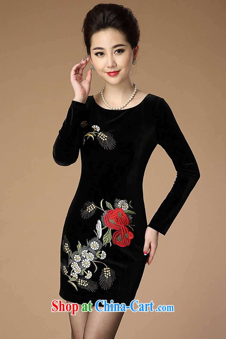 Deloitte Touche Tohmatsu store sunny spring new embroidered gold velour long sleeved dress middle-aged mother with dresses N 1556 wine red 4 XL pictures, price, brand platters! Elections are good character, the national distribution, so why buy now enjoy more preferential! Health