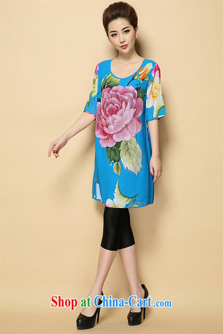 Deloitte Touche Tohmatsu store sunny spring and summer new, middle-aged mother with snow spinning stamp dress thick MM XL hot drill skirt N 1584 blue 3 XL pictures, price, brand platters! Elections are good character, the national distribution, so why buy now enjoy more preferential! Health