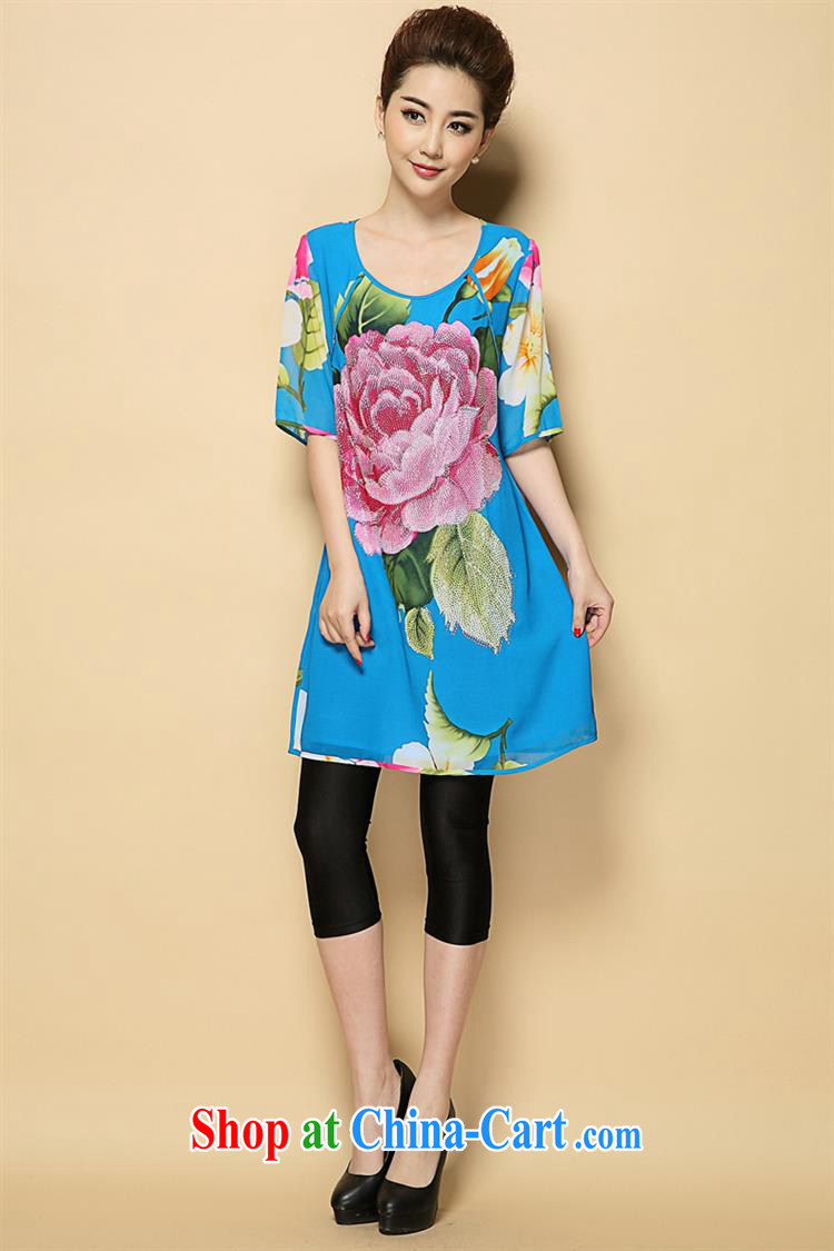 Deloitte Touche Tohmatsu store sunny spring and summer new, middle-aged mother with snow spinning stamp dress thick MM XL hot drill skirt N 1584 blue 3 XL pictures, price, brand platters! Elections are good character, the national distribution, so why buy now enjoy more preferential! Health