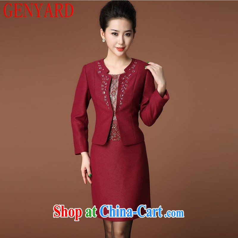 Qin Qing store dresses her mother with her mother-in-law, older dresses spring and fall 40 - 50-year-old mother with wedding package wine red long-sleeved