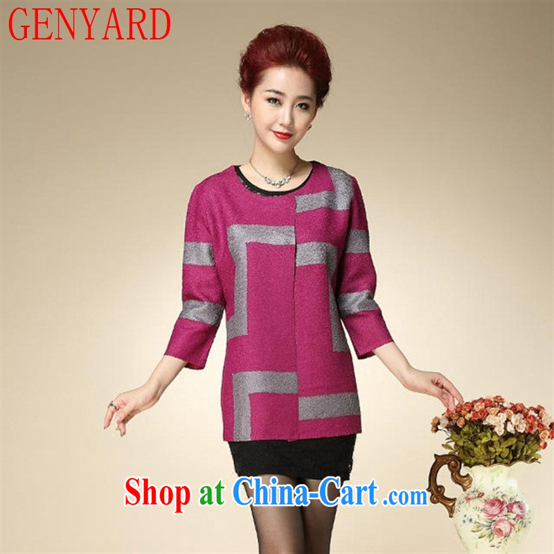 Qin Qing store middle-aged ladies' spring and summer new, replacing her mother with short sleeves T-shirt middle-aged and older spring silk thin, short, red wine, XXL GENYARD, online shopping