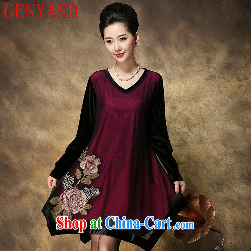 Qin Qing store 2015 new spring in Ms. older, long dresses fall loose the code mom with long-sleeved dresses wine red 4 XL, GENYARD, shopping on the Internet