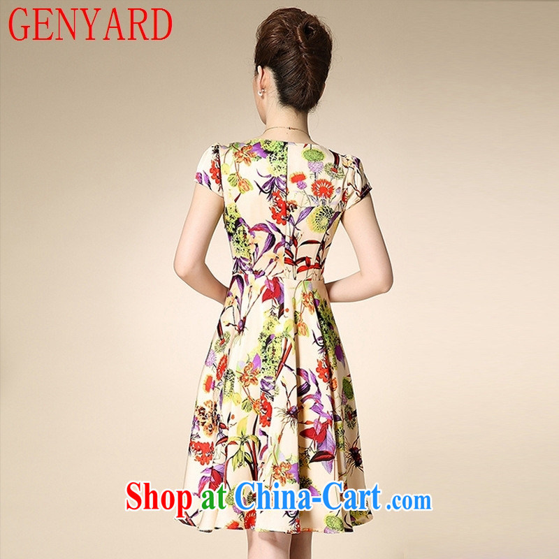Qin Qing store middle-aged and older dresses summer new, middle-aged female summer mom with stamp duty short-sleeved large, large dress blue 3 XL, GENYARD, online shopping