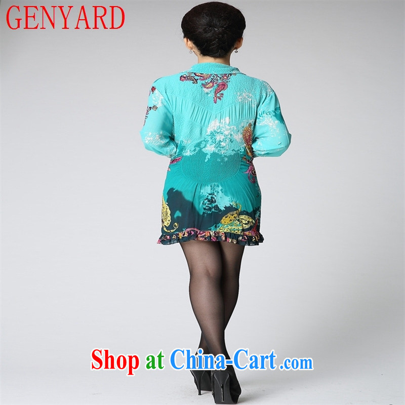 Qin Qing store burglary, spring and autumn 2015 the new, older women cultivating long-sleeved silk stamp dresses N 14,211 blue XXL, GENYARD, shopping on the Internet