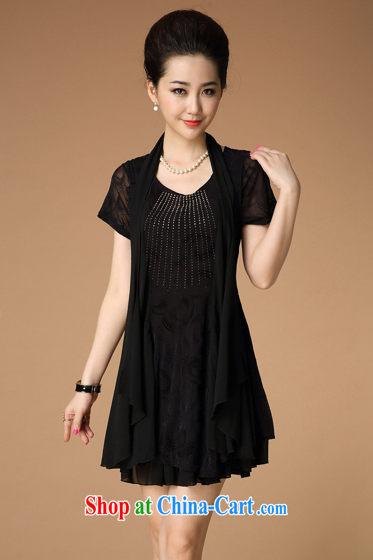 Qin Qing store new spring and summer with leave of two short-sleeved dresses mother load hot drill large, older women dress black XXXL pictures, price, brand platters! Elections are good character, the national distribution, so why buy now enjoy more preferential! Health
