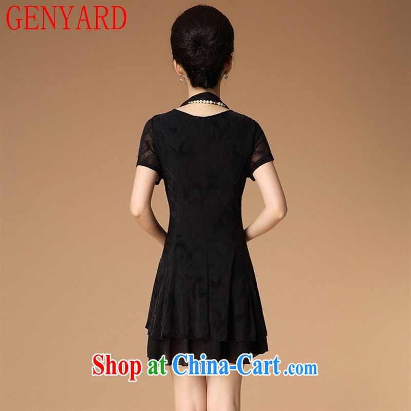 Qin Qing store new spring and summer with leave of two short-sleeved dresses mother is hot drill large, middle-aged and older women's clothing dresses black XXXL, GENYARD, shopping on the Internet