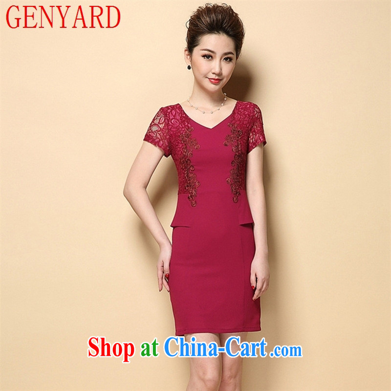 Qin Qing store 2015 summer new wedding wedding wedding dress her mother-in-law middle-aged graphics thin short-sleeved lace dresses mother load magenta 3 XL