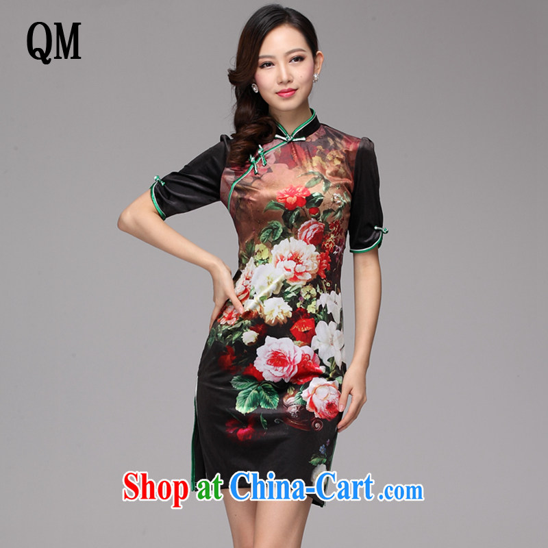 light at the wool stamp improved retro fashion cuff short cheongsam XWG 1208 - 23 Map Color XL