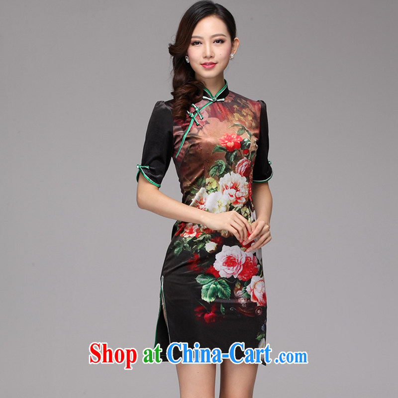 light at the scouring pads stamp improved retro fashion cuff short cheongsam XWG 1208 - 23 Map Color XL, light (at the end QM), shopping on the Internet