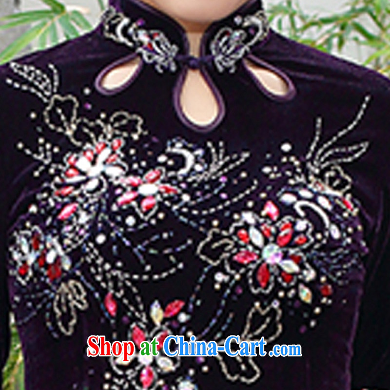 Joe is still name-yuan, velour cheongsam dress summer Chinese antique Chinese SRDZ 117 purple cuff in 4 XL, CHOSHAN LADIES, shopping on the Internet