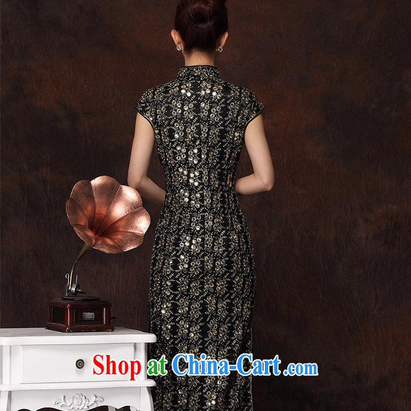 The end is improved and stylish long cheongsam embroidery high's sexy retro banquet cheongsam dress XWG 134 - 1 black XXXL, light (at the end) QM, shopping on the Internet