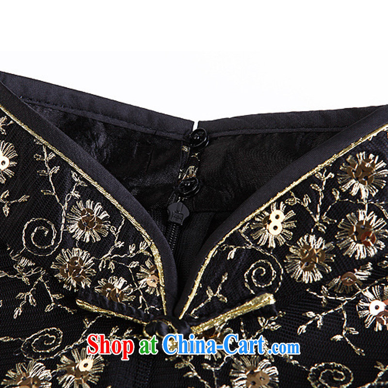 The end is improved and stylish long cheongsam embroidery high's sexy retro banquet cheongsam dress XWG 134 - 1 black XXXL, light (at the end) QM, shopping on the Internet