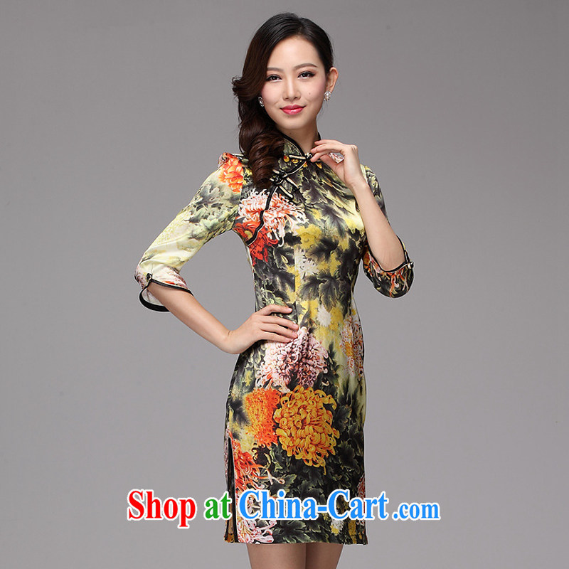 light at the original improved stylish and elegant silk, Huang Ju daily Leisure Short cheongsam XWG 2013 - 02 Map Color XXXL, shallow end (QM), shopping on the Internet