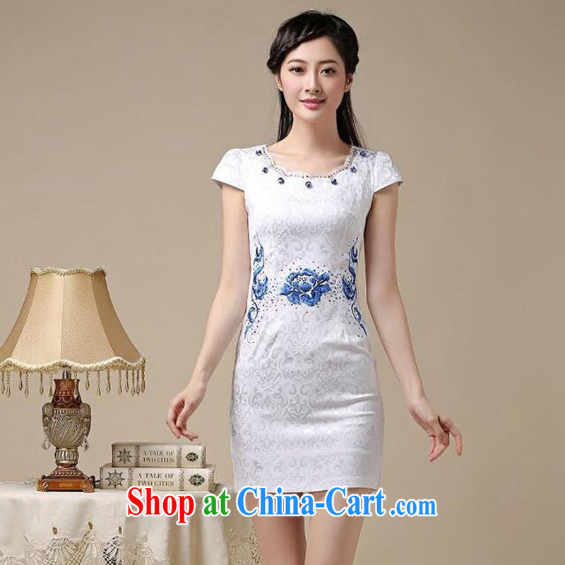 The JA summer 2015 the new retro short-sleeved round-collar improved stylish embroidery beauty package and cheongsam Chinese JAYT - 50 blue S