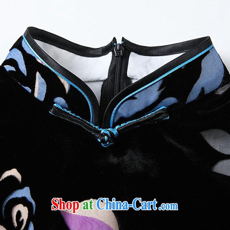 The end is improved and Stylish retro sauna silk-Ms. lao daily short cheongsam XWG 141,017 blue XXXXL, shallow end (QM), shopping on the Internet