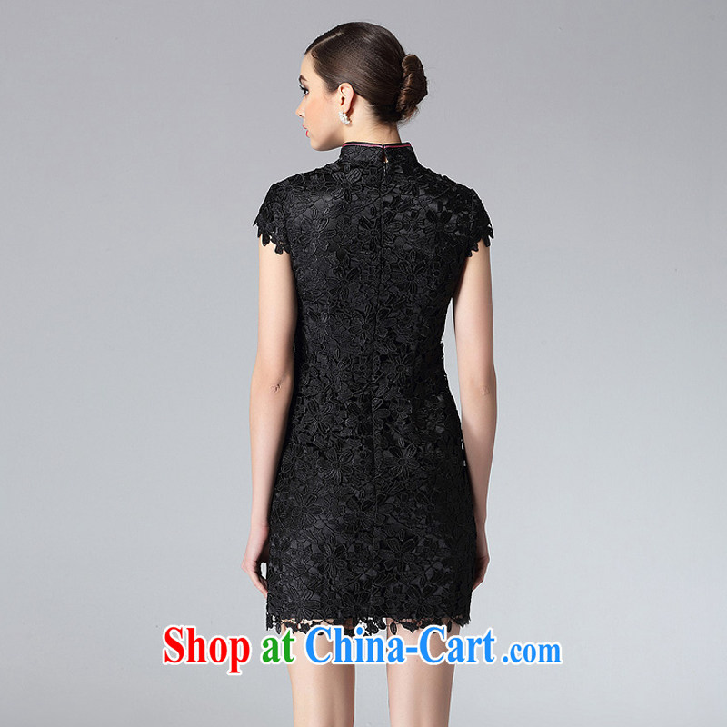 Very high end water-soluble lace cheongsam dress stylish and improved three-dimensional embroidery elegant qipao XWG 8810 black XXL, shallow end (QM), and on-line shopping