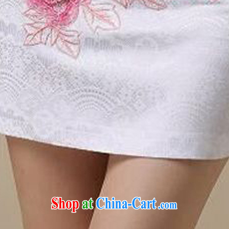 Forest narcissus 2015 summer on a new simple and stylish improved flower embroidery short sleeve does not rule with cultivating short cheongsam Chinese JAYT - 39 Blue on white flower XXL, forest narcissus (SenLinShuiXian), shopping on the Internet