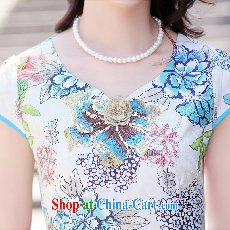 Appeals to appeal to 2015 summer new cultivating classical charm lady embroidery stamp pack and cheongsam dress green bottom take XL, called on appeal, online shopping