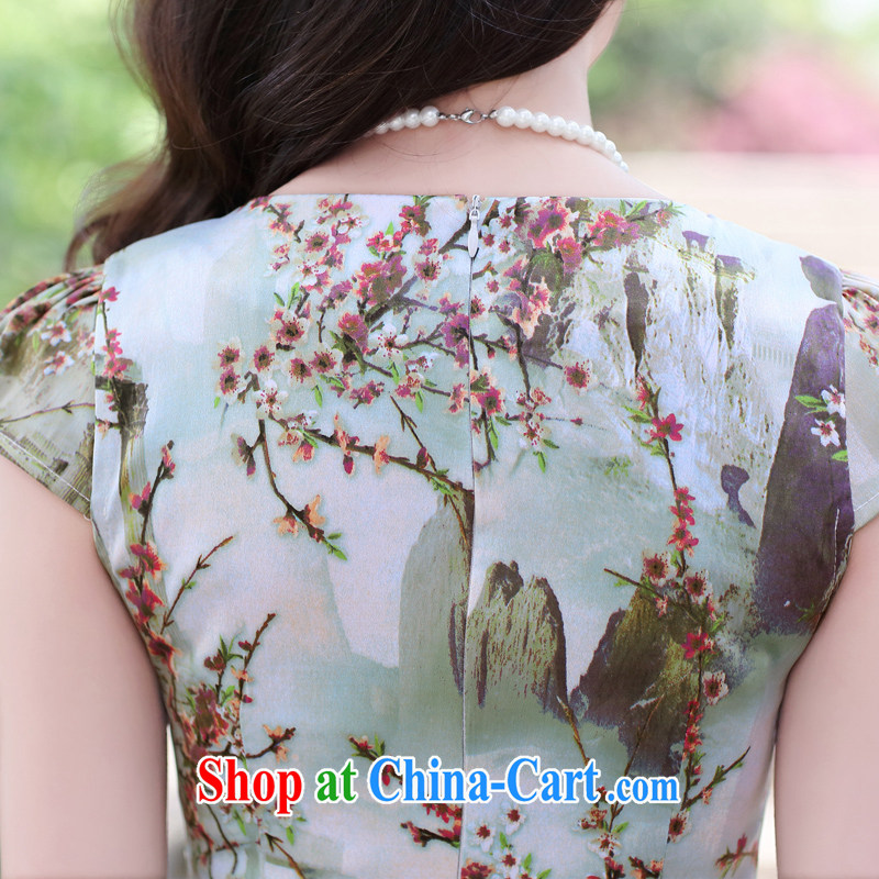 Appeals to appeal to women dresses 2015 new women who are decorated with improved stamp short sleeve cheongsam dress blue small sun M, called on appeal, and shopping on the Internet