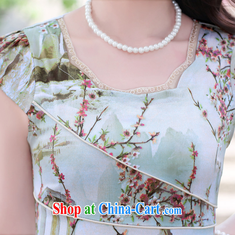 Appeals to appeal to women dresses 2015 new women who are decorated with improved stamp short sleeve cheongsam dress blue small sun M, called on appeal, and shopping on the Internet