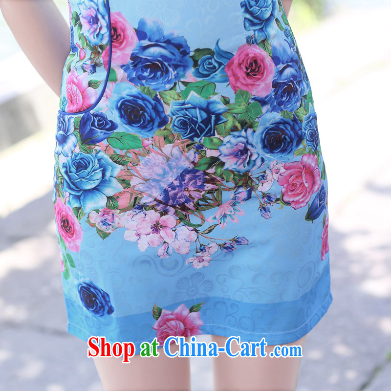 Appeals to appeal to summer 2015 new retro improved quality sauna silk short-sleeved dresses girls dresses blue rose M, called on appeal, and online shopping