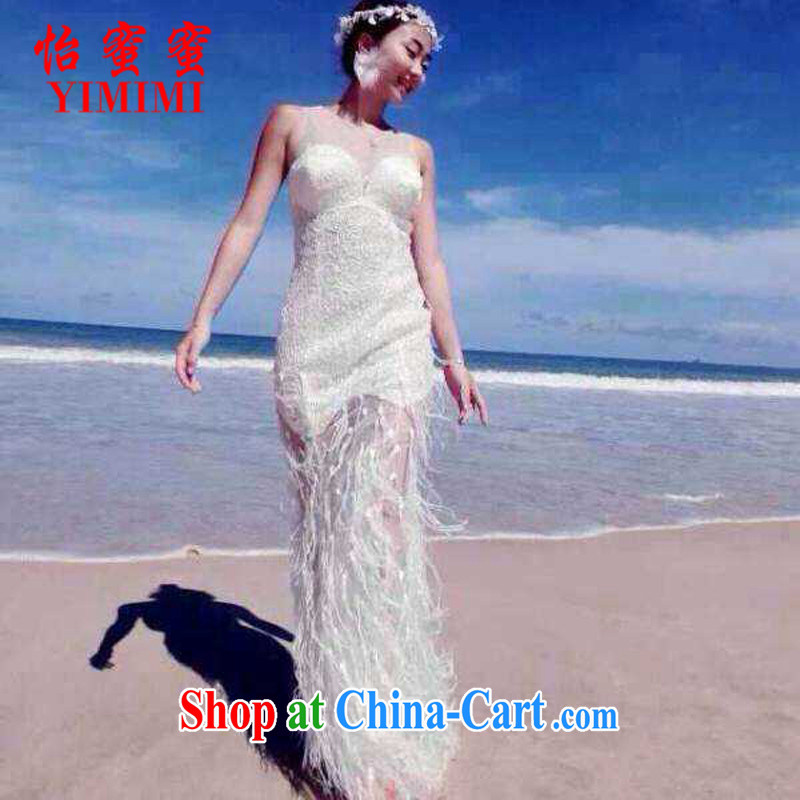 Selina Chow honey honey 2015 New staple Pearl wiped chest stitching feather Web yarn beauty dress long skirt B - 522-1, 8706 black M, Selina CHOW honey honey (YIMIMI), online shopping
